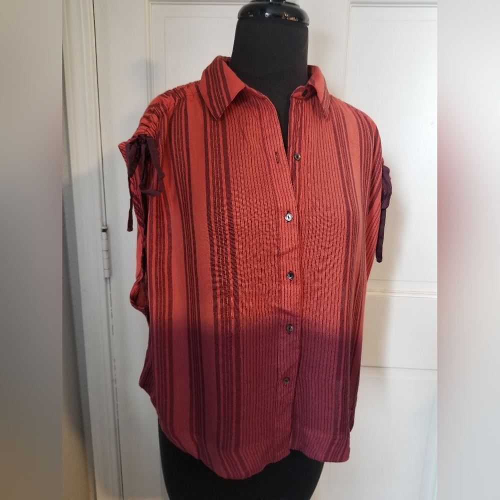 Free People Coral and Plum Button-Up